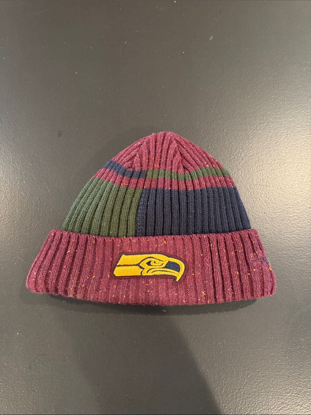 Seattle Seahawks Burgundy Ribbed Cuffed Beanie with Gold Speckles Detail